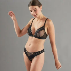 TANGA TULLE BRODE NOIR -sous-vêtement boutique 11297500 D