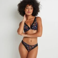 STRING TULLE BRODE NOIR/ROSE -sous-vêtement boutique 11302800 D