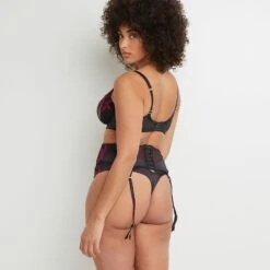 SERRE-TAILLE TULLE BRODE MULTICO NOIR -sous-vêtement boutique 20006600 D