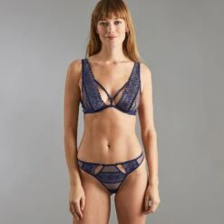 Bella TANGA TULLE BRODE MULTICO BLEU -sous-vêtement boutique 20008200 D