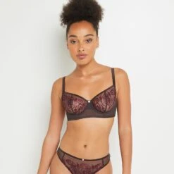 SOUTIEN-GORGE CORBEILLE TULLE BRODE MARRON