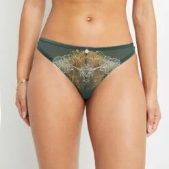 TANGA TULLE BRODE VERT FONCE