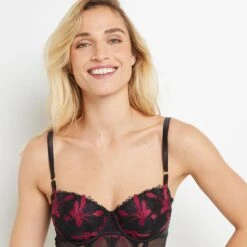 GUEPIERE TULLE BRODE MULTICO NOIR -sous-vêtement boutique 20025100 D
