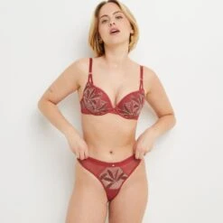 TANGA BRESILIEN TULLE BRODE MULTICO ORANGE -sous-vêtement boutique 20076500 D