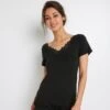 TEE SHIRT MANCHES COURTES NOIR -sous-vêtement boutique 43186800 F